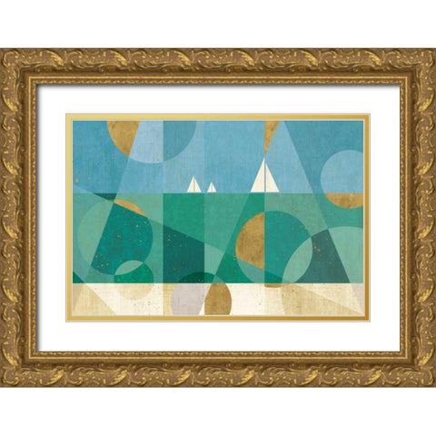 Seascape I Gold Ornate Wood Framed Art Print with Double Matting by Charron, Veronique