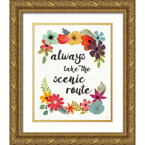 Words and Petals III Gold Ornate Wood Framed Art Print with Double Matting by Aiken, Jess