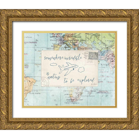 Travel Posts IV Gold Ornate Wood Framed Art Print with Double Matting by Pertiet, Katie