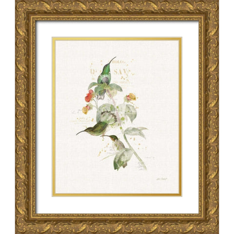 Colorful Hummingbirds III Gold Ornate Wood Framed Art Print with Double Matting by Pertiet, Katie