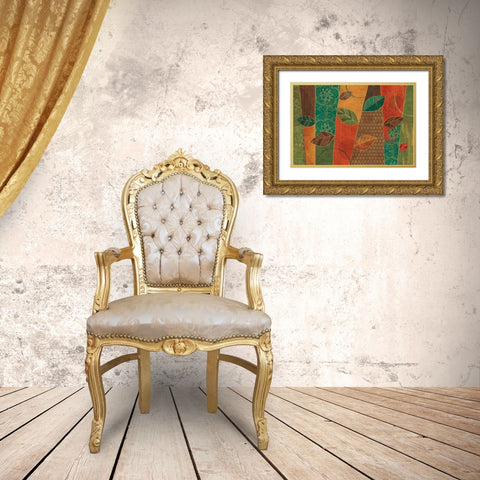 Bohemian Leaves I Gold Ornate Wood Framed Art Print with Double Matting by Charron, Veronique
