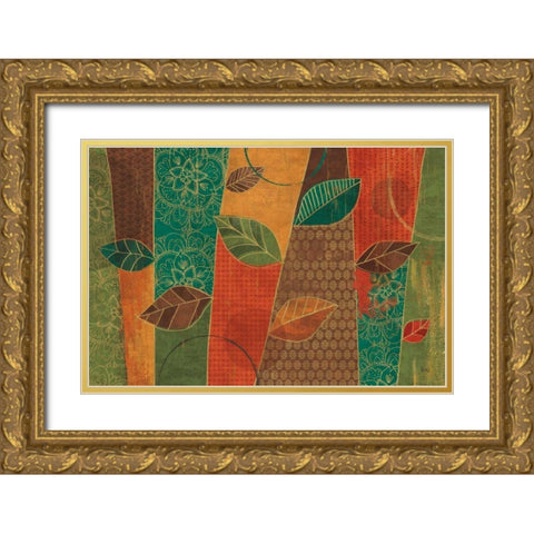 Bohemian Leaves I Gold Ornate Wood Framed Art Print with Double Matting by Charron, Veronique