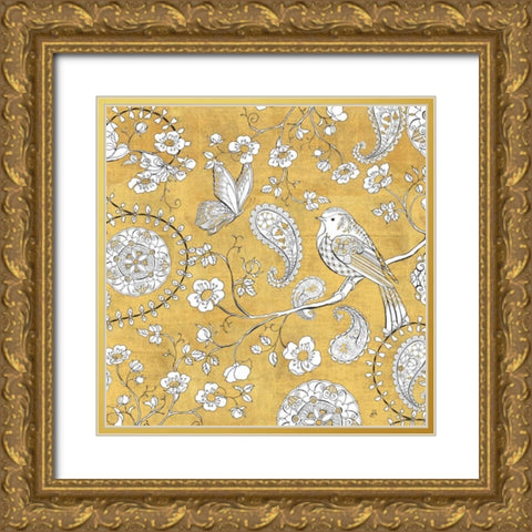 Color my World Bird Paisley I Gold Gold Ornate Wood Framed Art Print with Double Matting by Brissonnet, Daphne