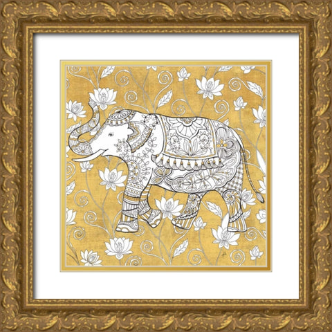 Color my World Elephant II Gold Gold Ornate Wood Framed Art Print with Double Matting by Brissonnet, Daphne