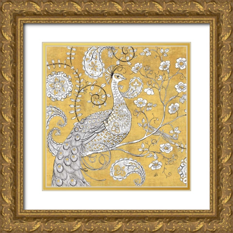 Color my World Ornate Peacock I Gold Gold Ornate Wood Framed Art Print with Double Matting by Brissonnet, Daphne