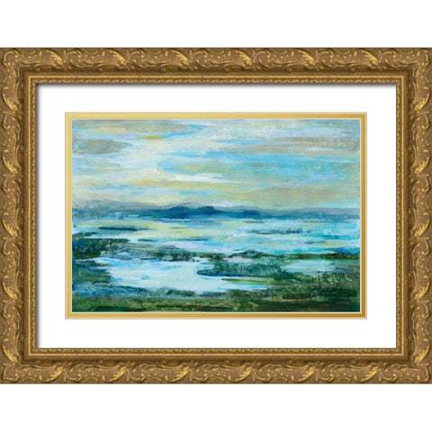 Northern Lake Green Gold Ornate Wood Framed Art Print with Double Matting by Vassileva, Silvia