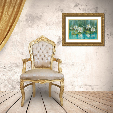 Water Lily Pond v2 Crop Gold Ornate Wood Framed Art Print with Double Matting by Nai, Danhui