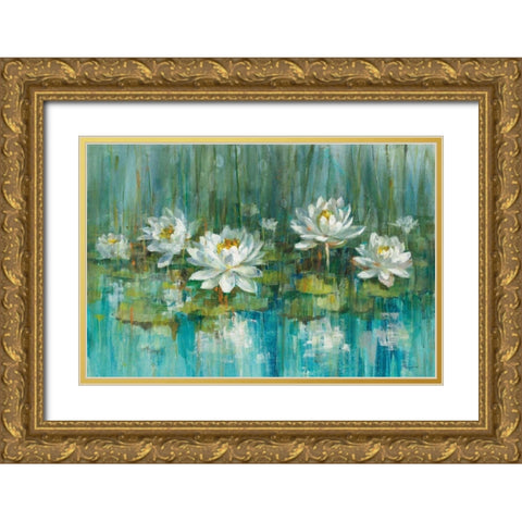 Water Lily Pond v2 Crop Gold Ornate Wood Framed Art Print with Double Matting by Nai, Danhui