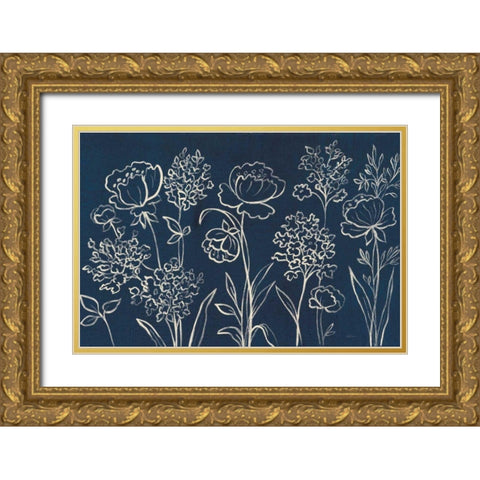 Indigo Floral I Gold Ornate Wood Framed Art Print with Double Matting by Vassileva, Silvia