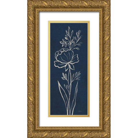 Indigo Floral III Gold Ornate Wood Framed Art Print with Double Matting by Vassileva, Silvia