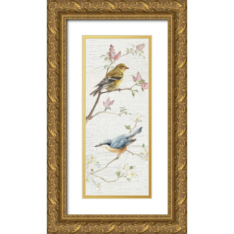 Vintage Birds Panel I Gold Ornate Wood Framed Art Print with Double Matting by Nai, Danhui