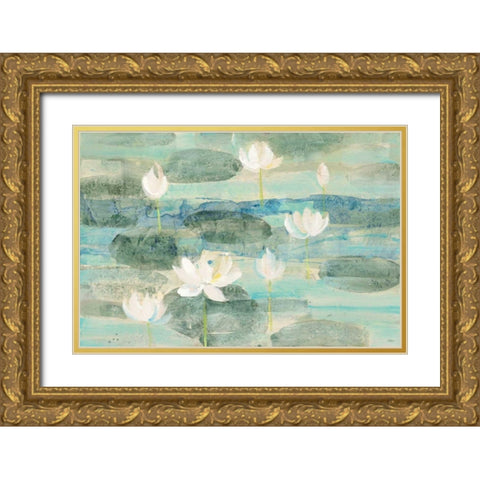Water Lilies Bright Gold Ornate Wood Framed Art Print with Double Matting by Hristova, Albena