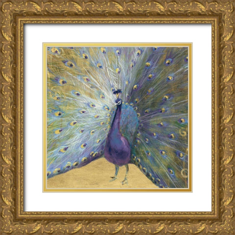 Purple and Gold Peacock Gold Ornate Wood Framed Art Print with Double Matting by Nai, Danhui