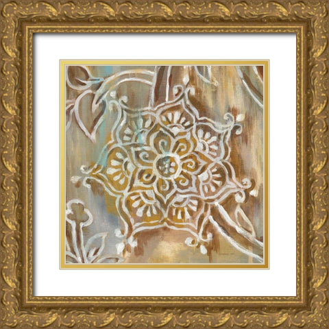 Henna III Gold Ornate Wood Framed Art Print with Double Matting by Nai, Danhui