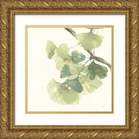 Gingko Leaves II Light Gold Ornate Wood Framed Art Print with Double Matting by Paschke, Chris