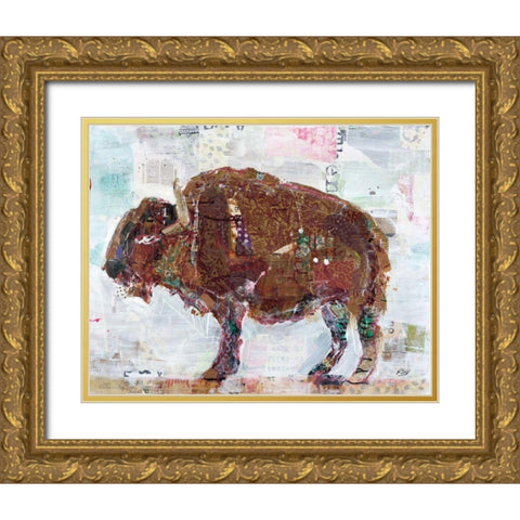 El Buffalo Brown Crop Gold Ornate Wood Framed Art Print with Double Matting by Day, Kellie