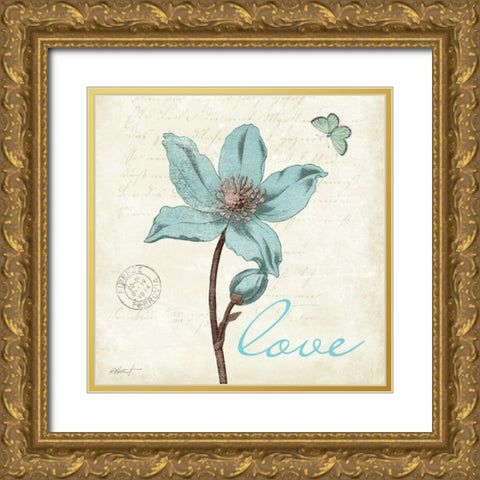 Touch of Blue IV - Love Gold Ornate Wood Framed Art Print with Double Matting by Pertiet, Katie