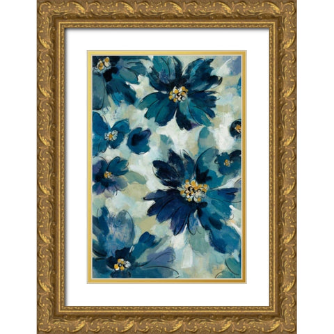 Inky Floral I Gold Ornate Wood Framed Art Print with Double Matting by Vassileva, Silvia