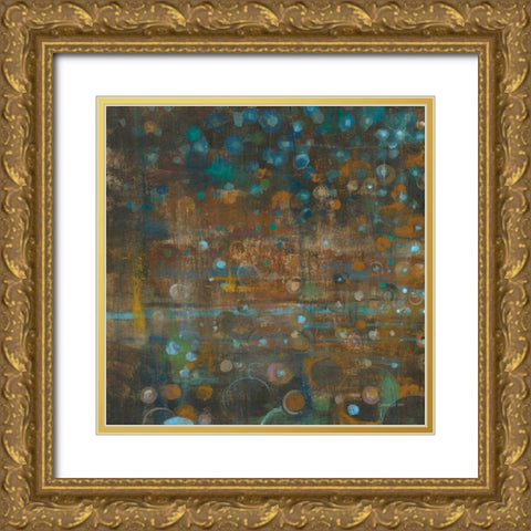Blue and Bronze Dots IX Gold Ornate Wood Framed Art Print with Double Matting by Nai, Danhui