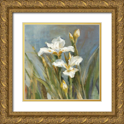 Spring Iris II Gold Ornate Wood Framed Art Print with Double Matting by Nai, Danhui