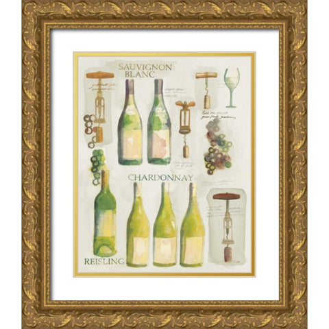 White Wine Collage on White Gold Ornate Wood Framed Art Print with Double Matting by Clark, Michael