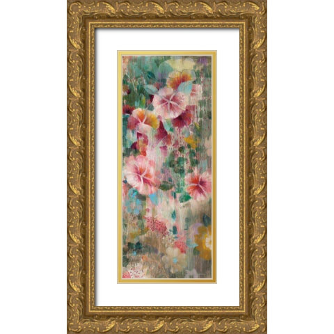 Flower Shower III Gold Ornate Wood Framed Art Print with Double Matting by Nai, Danhui