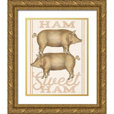 Ham Sweet Ham Gold Ornate Wood Framed Art Print with Double Matting by Schlabach, Sue