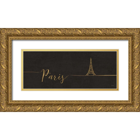 Underlined Cities I Black Gold Ornate Wood Framed Art Print with Double Matting by Charron, Veronique