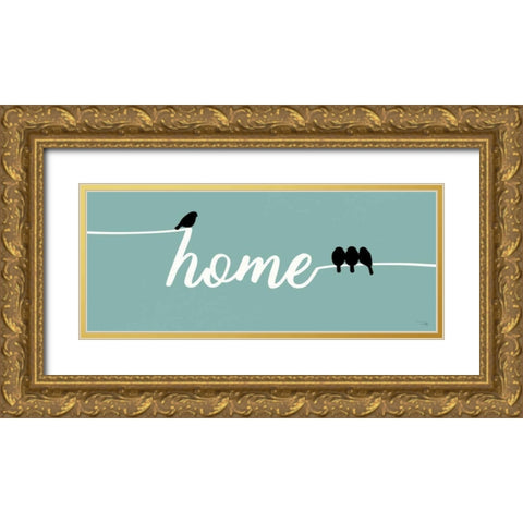 Birds on Words II Gold Ornate Wood Framed Art Print with Double Matting by Pela