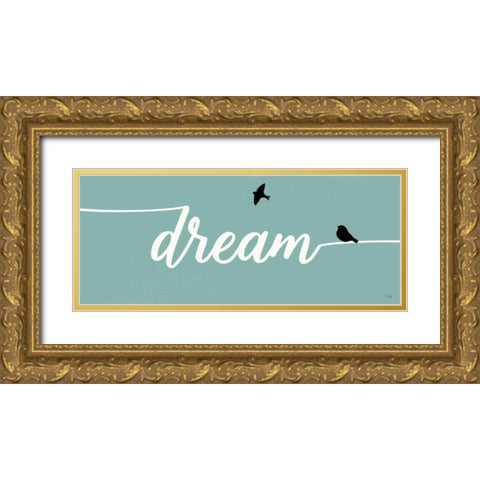 Birds on Words III Gold Ornate Wood Framed Art Print with Double Matting by Pela