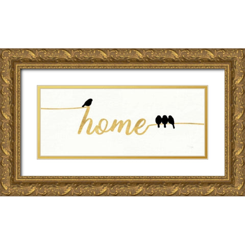 Birds on Words II Gold Gold Ornate Wood Framed Art Print with Double Matting by Pela