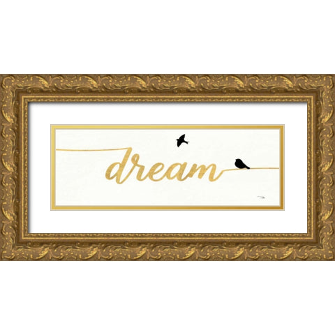 Birds on Words III Gold Gold Ornate Wood Framed Art Print with Double Matting by Pela