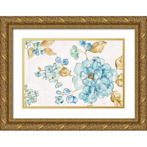 Blue Blossom I Gold Ornate Wood Framed Art Print with Double Matting by Pela