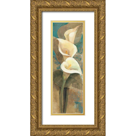 Calla Lily Trio Panel Gold Ornate Wood Framed Art Print with Double Matting by Hristova, Albena