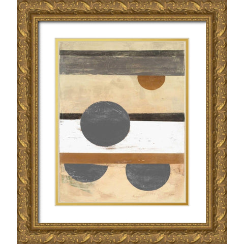 Stripes and Circles Neutral Gold Ornate Wood Framed Art Print with Double Matting by Schick, Mike