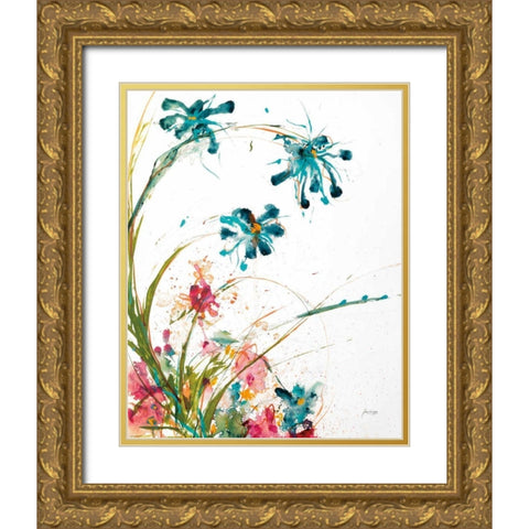 Blooming Blue Crop on White Gold Ornate Wood Framed Art Print with Double Matting by Griggs, Jan