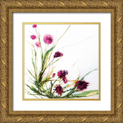 Flowers in the Wind on White Gold Ornate Wood Framed Art Print with Double Matting by Griggs, Jan