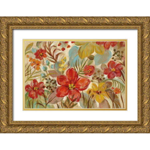 Tropical Flowers Gold Ornate Wood Framed Art Print with Double Matting by Vassileva, Silvia