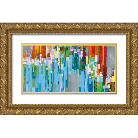 Rainbow of Stripes Crop Gold Ornate Wood Framed Art Print with Double Matting by Nai, Danhui