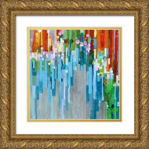 Rainbow of Stripes Square Gold Ornate Wood Framed Art Print with Double Matting by Nai, Danhui