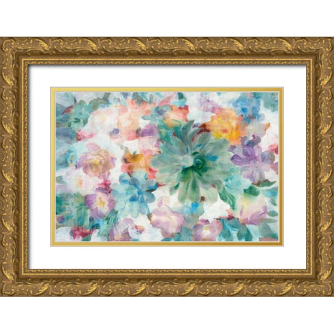Succulent Florals Crop Gold Ornate Wood Framed Art Print with Double Matting by Nai, Danhui