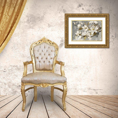 Magnolia Simplicity Neutral Gray Gold Ornate Wood Framed Art Print with Double Matting by Vassileva, Silvia