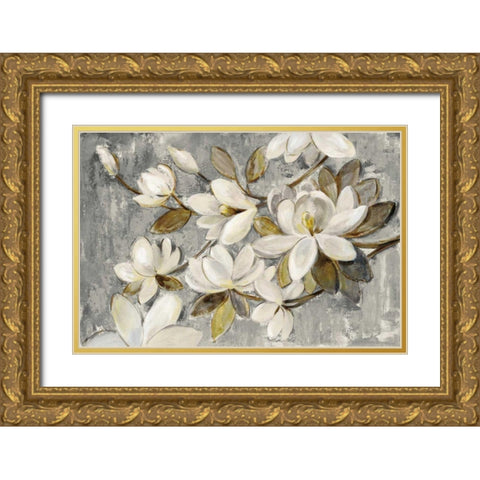 Magnolia Simplicity Neutral Gray Gold Ornate Wood Framed Art Print with Double Matting by Vassileva, Silvia