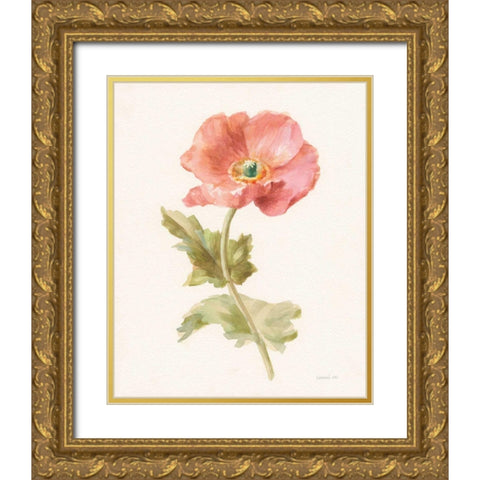 Garden Poppy Gold Ornate Wood Framed Art Print with Double Matting by Nai, Danhui