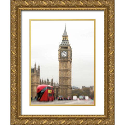 Big Ben Bus Gold Ornate Wood Framed Art Print with Double Matting by Bevan, Keri
