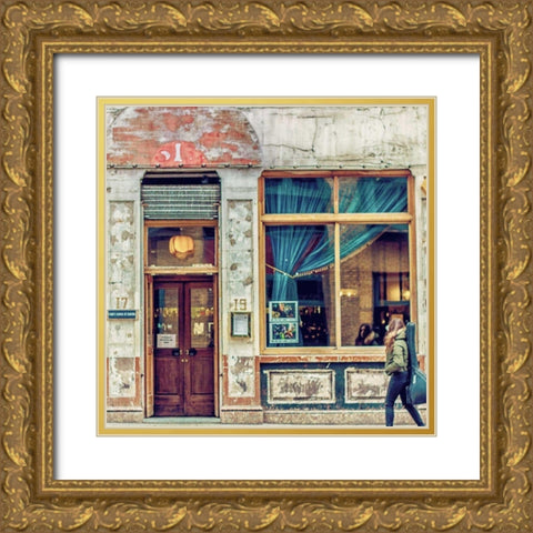 Dalston Pub Gold Ornate Wood Framed Art Print with Double Matting by Bevan, Keri