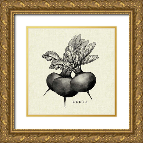 Linen Vegetable BW Sketch Beets Gold Ornate Wood Framed Art Print with Double Matting by Studio Mousseau