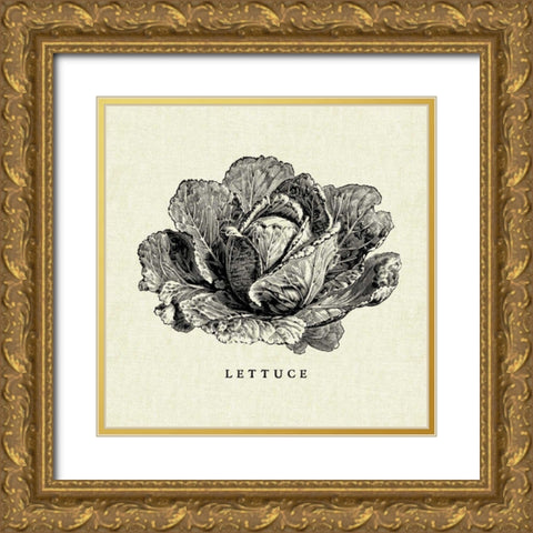 Linen Vegetable BW Sketch Lettuce Gold Ornate Wood Framed Art Print with Double Matting by Studio Mousseau