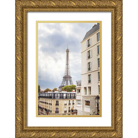 Eiffel View I Gold Ornate Wood Framed Art Print with Double Matting by Marshall, Laura