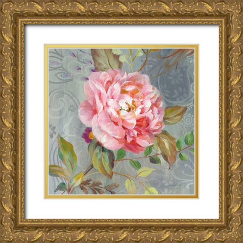 Peonies and Paisley II Gold Ornate Wood Framed Art Print with Double Matting by Nai, Danhui